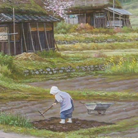 京都 丹波 油彩画 油絵 猿渡一根 さわたりかずね F30号 大きいサイズ 絵画 油絵 春の丹波路 F20号 （猿渡一根） 【海・山】【肉筆】【油絵