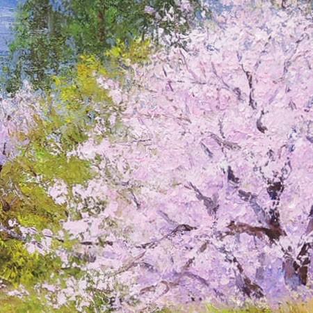 絵画 油絵 常念岳と桜 (小川久雄) 【肉筆】【油絵】【桜絵 絵画 油絵 常念岳と桜 (小川久雄) 【肉筆】【油絵】【桜絵
