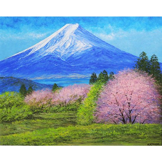 絵画 油絵 富士山と桜 F50号 (小川久雄) 【海・山】【肉筆 絵画 油絵 富士山と桜 F50号 (小川久雄) 【海・山】【肉筆