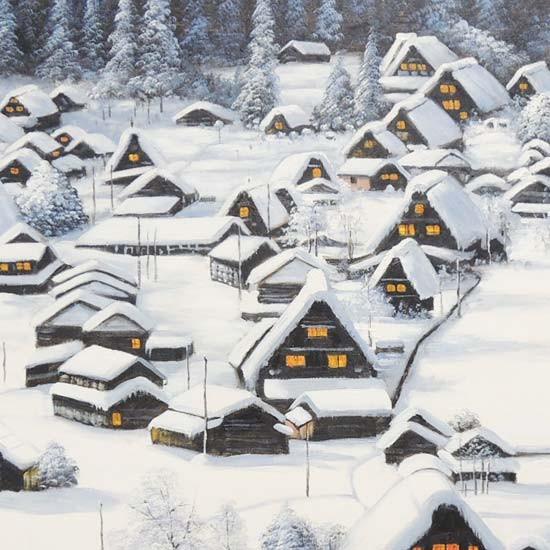 絵画 油絵 白川郷 F50号 （原田信夫） 【海・山】【肉筆】【油絵