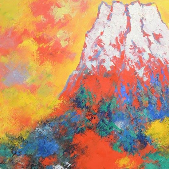 絵画 油絵 赤富士 縦 F30号 （山下時雄） 【肉筆】【油絵】【富士