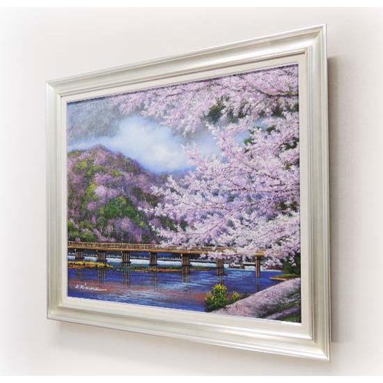 絵画 油絵 渡月橋の桜・京都 F30号 （木村由記夫） 【肉筆】【油絵