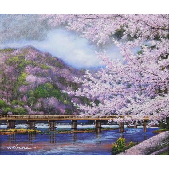 油絵 「月」 ≪国美協≫TOMOYUKI・友之、『月と赤富士』、油彩画、F6号：40,9