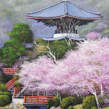絵画 油絵 大覚寺の桜 F20号 （木村由記夫） 【肉筆】【油絵】【日本の