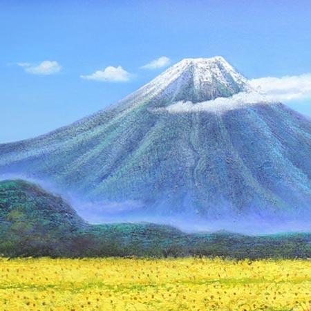 絵画 油絵 富士にひまわり F30号 （木村由記夫） 【肉筆】【油絵