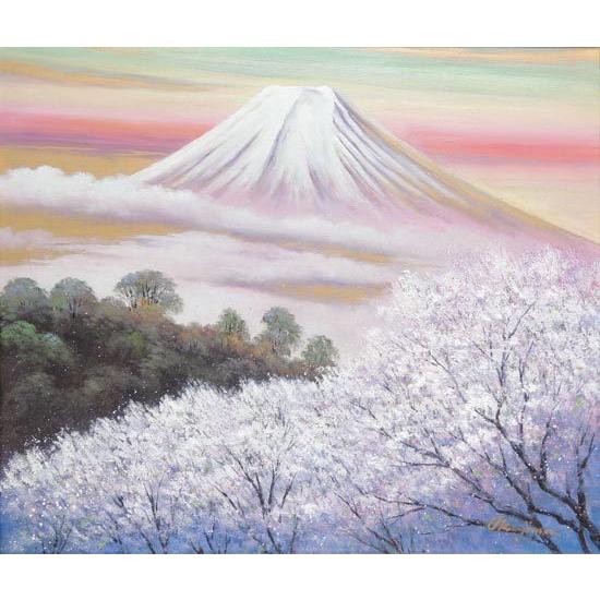 絵画　油絵　金富士と桜　F50号　（岡島哲夫）　【肉筆】【油絵】【富士】【日本の風景】【大型絵画】