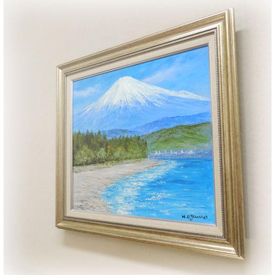 絵画 油絵 三保の松原からの富士 F20号 （小川久雄） 【海・山】【肉筆