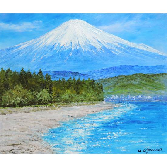 絵画 油絵 三保の松原からの富士 F20号 （小川久雄） 【海・山】【肉筆