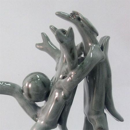 古美術 置物 陶器 美濃焼 置物 河童村 親子サッカー （水野豊滋） : 掛け軸・絵画の