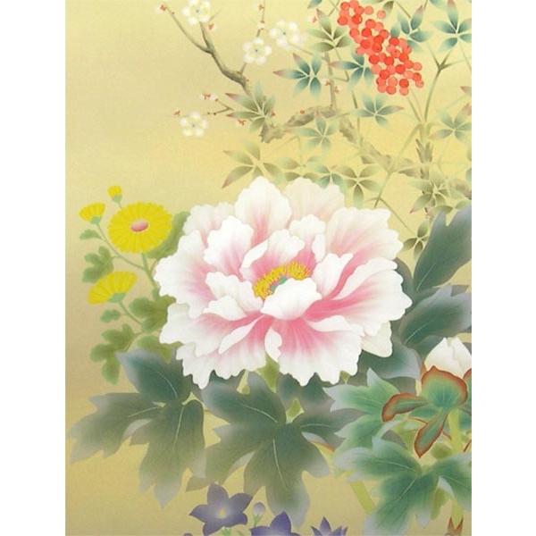掛け軸 四季花 （松村朱夏） 【肉筆】【掛軸】【一間床・半間床