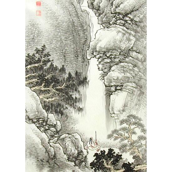 掛け軸 高大観瀑図 （近藤廼阜人） 【掛軸】【一間床・半間床】【山水