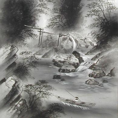 水墨画 山水画 竹ノ風景画 掛け軸 壁掛け飾り 掛け軸 水墨山水 （鈴木竹甫） 【掛軸】【一間床・半間床】【山水