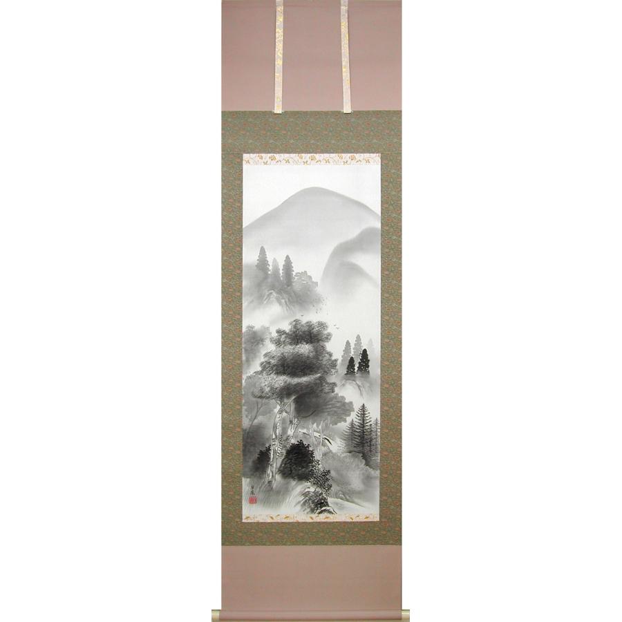 刺繍の掛軸（山水）ハンドメイド 掛け軸 水墨山水 （渡辺白鳳） 【掛軸】【一間床・半間床】【山水