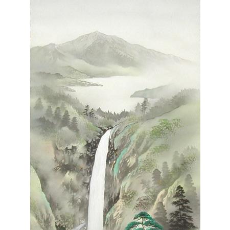 掛け軸 彩色山水 （森川正） （掛軸小物なし） 【掛軸