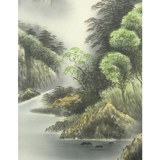 掛け軸 彩色山水 （佐藤竹風） （掛軸小物なし） 【掛軸】 : 掛け軸