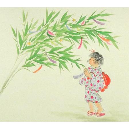 掛け軸 七夕 （西出香鶴） 【掛軸】【一間床・半間床】【丈の短い掛軸