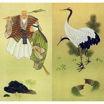 掛け軸　高砂の図　秀光 掛け軸 高砂の図 秀光 掛け軸 高砂双幅 （鈴村秀山） 掛軸 : 掛け軸