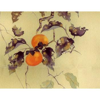 掛け軸 柿に小鳥 (吉井蘭月) 掛軸 : 掛け軸・絵画の専門店 掛軸堂画廊