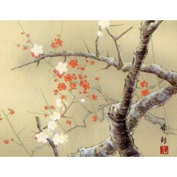 掛け軸 紅白梅に鶯 (園田峰彩) 掛軸 : 掛け軸・絵画の専門店 掛軸堂