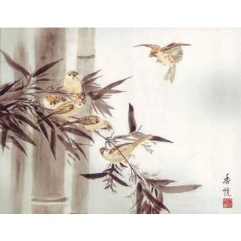 絵画(和装額)　竹に雀　(西尾香悦)　_1