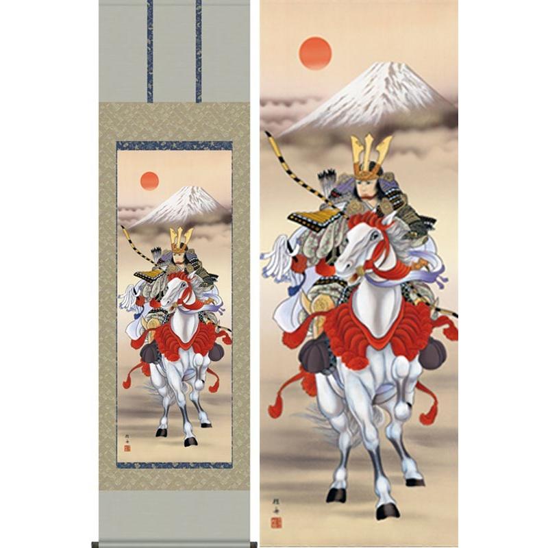 掛け軸　白馬武者　(長江桂舟)　　掛軸