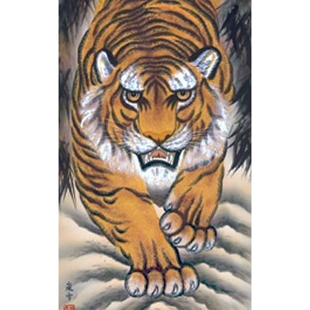 【新品】掛軸 『猛虎之図』国光 真作　虎　タイガース優勝記念 楽天市場】掛け軸 猛虎之図 (葛谷聖山) 送料無料 【掛軸】【一間床