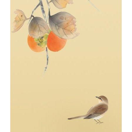 掛け軸 柿に小鳥 (浮田秋水) 掛軸 : 掛け軸・絵画の専門店 掛軸堂画廊