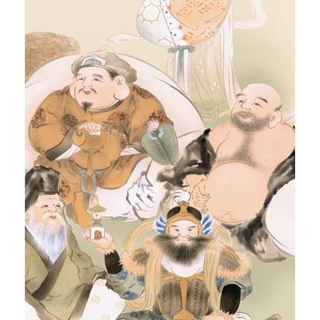 掛け軸 七福神 (榎本東山) 掛軸江戸時代 水墨画 掛け軸 七福神 掛け軸