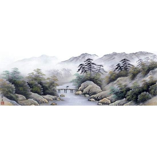 欄間額 彩色山水 (江本孝舟) 【欄間額】 : 掛け軸・絵画の専門店 掛軸