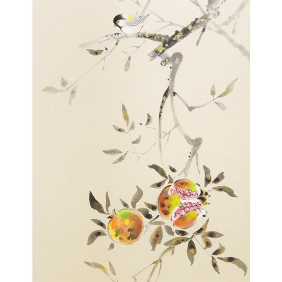 【百合に小禽図】朝井観波 2642 掛け軸　肉筆 百合に小禽図】朝井観波 2642 掛け軸肉筆