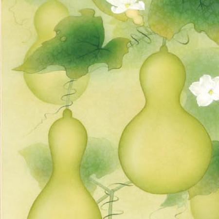 掛軸 福々六瓢之図 （鈴木優莉） 【肉筆】【掛軸】【一間床・半間床