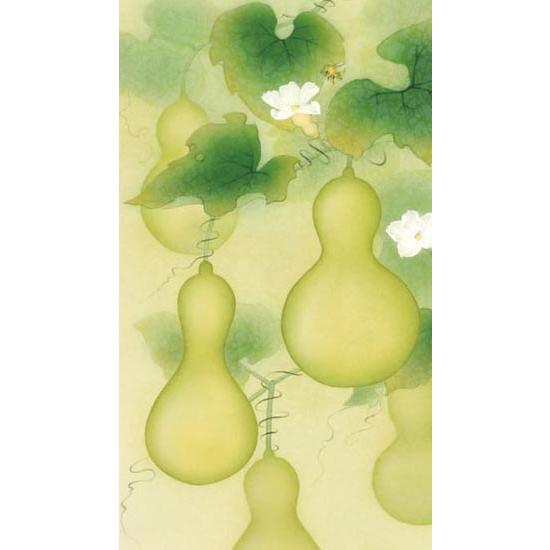 掛軸 福々六瓢之図 （鈴木優莉） 【肉筆】【掛軸】【一間床・半間床