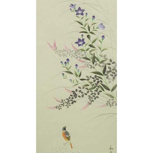 掛け軸 秋草に小鳥 (三宅和光) 【掛軸】【一間床・半間床】【秋