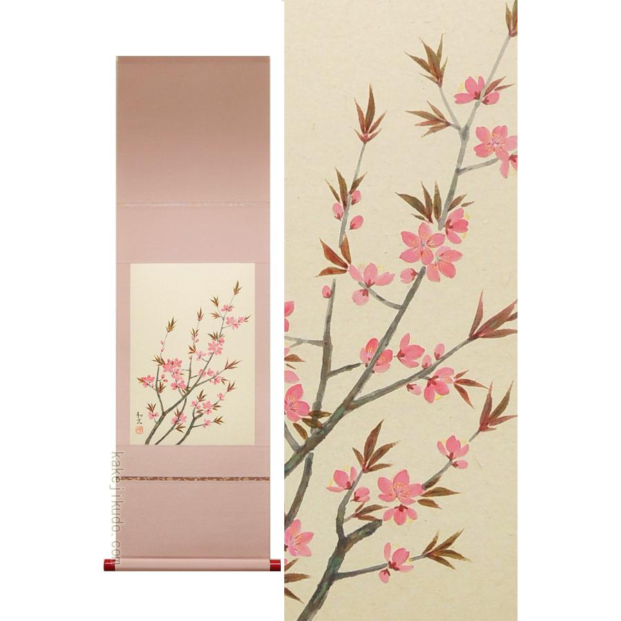掛け軸 桃の花 （三宅和光） （掛軸小物なし） 【掛軸】 : 掛け軸