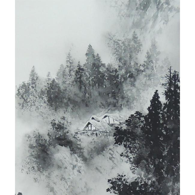 掛け軸 水墨山水 (中沢樹芳) （掛軸小物なし） 【掛軸】 : 掛け軸