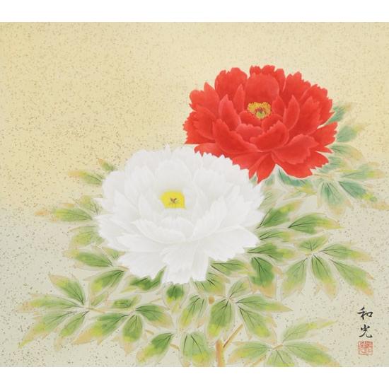 【未使用品】掛軸 佐藤和三『牡丹』日本画 絹本 箱付 掛け軸 L01408 掛け軸 牡丹 （三宅和光） 【掛軸】【一間床】【丈の短い掛軸】【夏