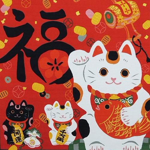 開運　壁掛けの招き猫 モダン掛け軸 開運のタペストリー 招き猫 （掛軸小物なし） 【掛軸