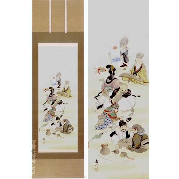 掛け軸　七福神　(伊藤香川)　　【掛軸】【一間床・半間床】【七福神】 【結晶】