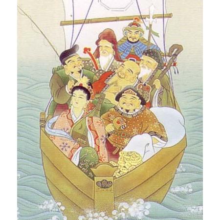 掛け軸 七福神 （柳原秋峰） 【掛軸】【一間床・半間床】【七福神