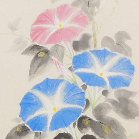 掛軸 朝顔 共箱 花 E-1 掛け軸 朝顔 （佐藤浩二） 【掛軸】【半間床】【丈の短い掛軸】【夏