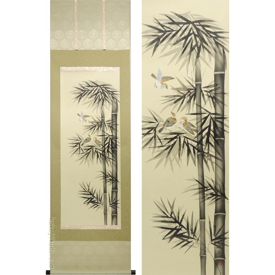 掛軸 陶磁画 応接間 玄関 茶室 書斎 装飾品 工芸品 置物 雀 鶉 梅 竹 花鳥画 竹に雀 富岡蘇峰 尺五立【特価】！ 花鳥画 - 掛け軸（掛軸