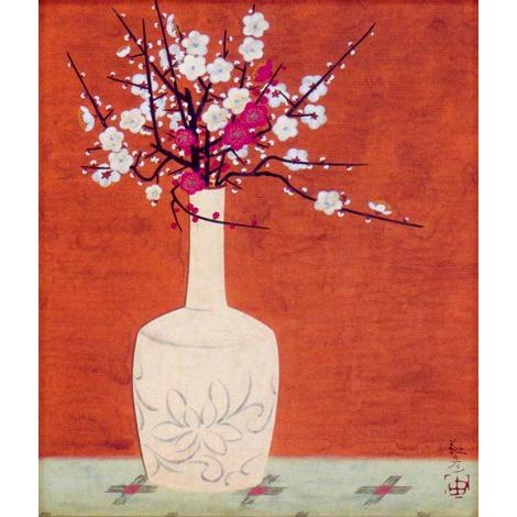 安田靫彦 絵画 梅花定窯瓶 【複製】【美術印刷】【巨匠】【変型特寸
