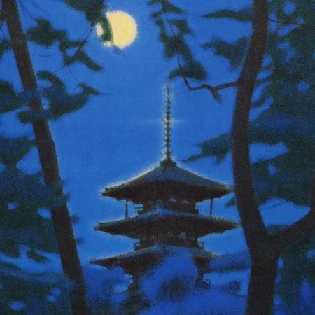 平山郁夫 絵画 月光の塔 法隆寺 【複製】【美術印刷】【巨匠】【変型特