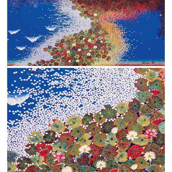 平松礼二 絵画 色彩のカルテット-睡蓮 【複製】【美術印刷】【巨匠