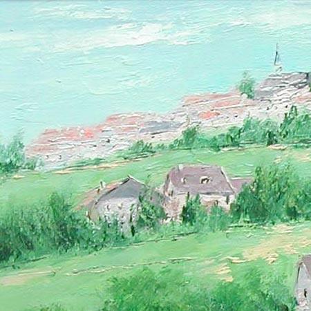 絵画 緑の丘 スイス レマン湖 (荒井秀幸) 【肉筆】【油絵】【外国の