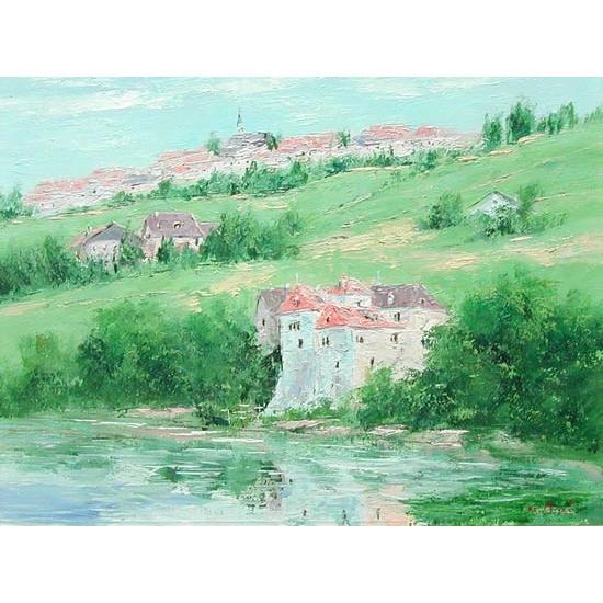 絵画 緑の丘 スイス レマン湖 (荒井秀幸) 【肉筆】【油絵】【外国の