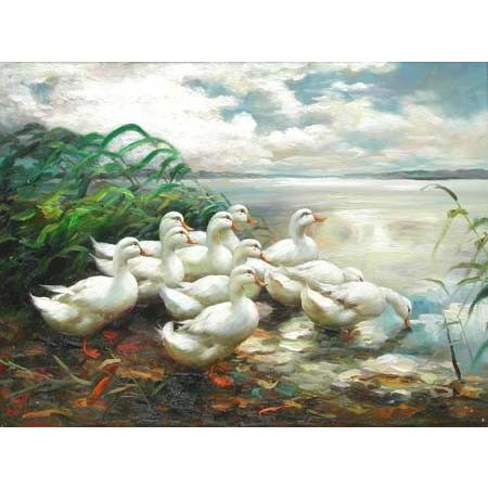 油絵　専用　さっそうと車に乗り込む鳥 絵画 みんなでお散歩 (梶村鉄男) 【肉筆】【油絵】【静物・動物画】【6