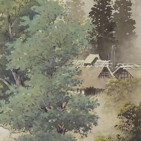 掛け軸 彩色山水 (小島光径) ※即納※ 【掛軸】【一間床・半間床 掛け軸 彩色山水 (小島光径) ※即納※ 【掛軸】【一間床・半間床