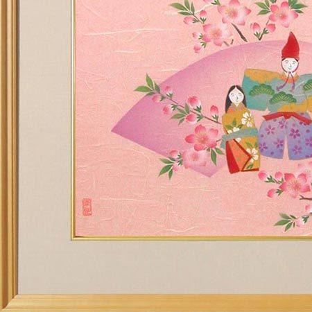 真作】絵画 日本画（色紙） 春を寿ぐ 雛人形図 額装 C108 日本画直筆