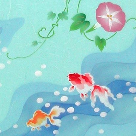 絵画 手染和紙額付 朝顔に金魚 (南川康夫) 【肉筆 絵画 手染和紙額付 朝顔に金魚 (南川康夫) 【肉筆